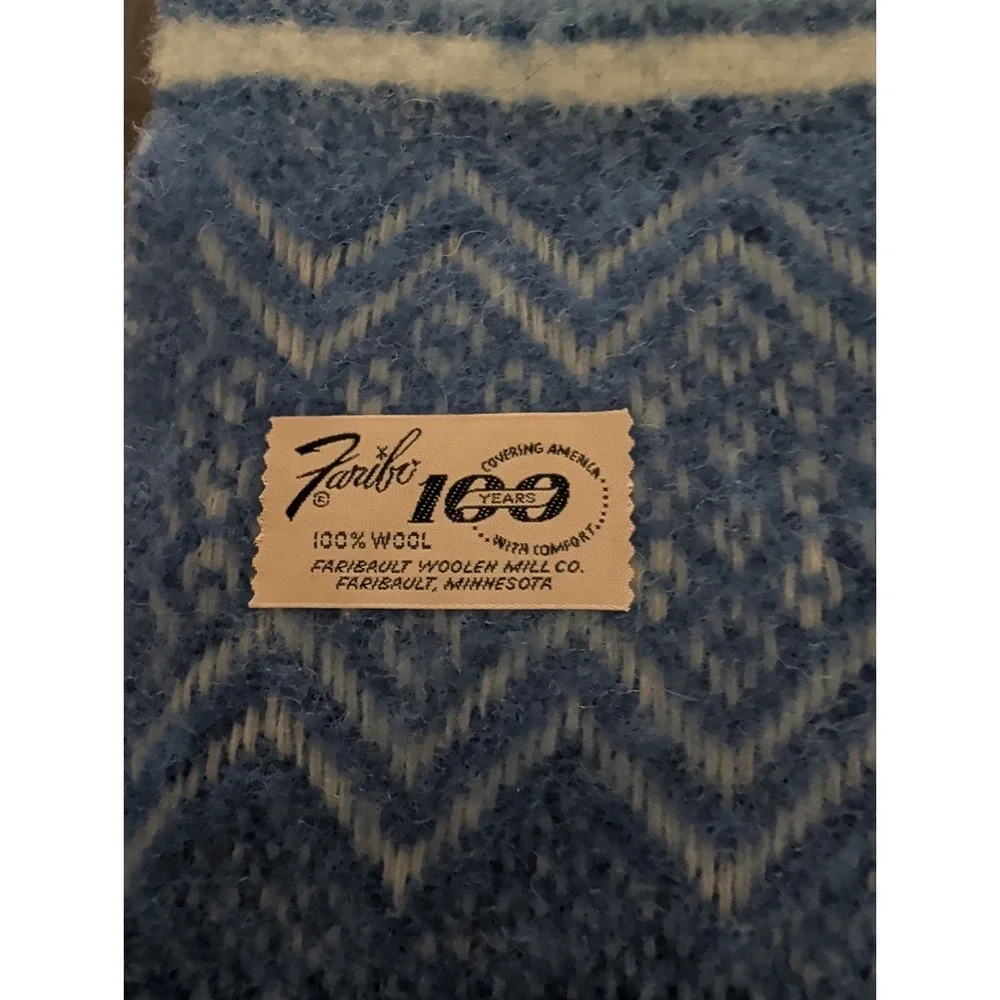 Vintage Faribo 100%Virgin Wool Fringed Robe Throw Mesa 50 x 60 Blue  NIB.